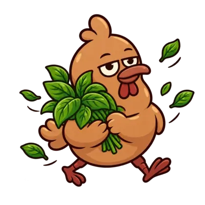 Chickentopia Vogel mit frischem Basilikum
